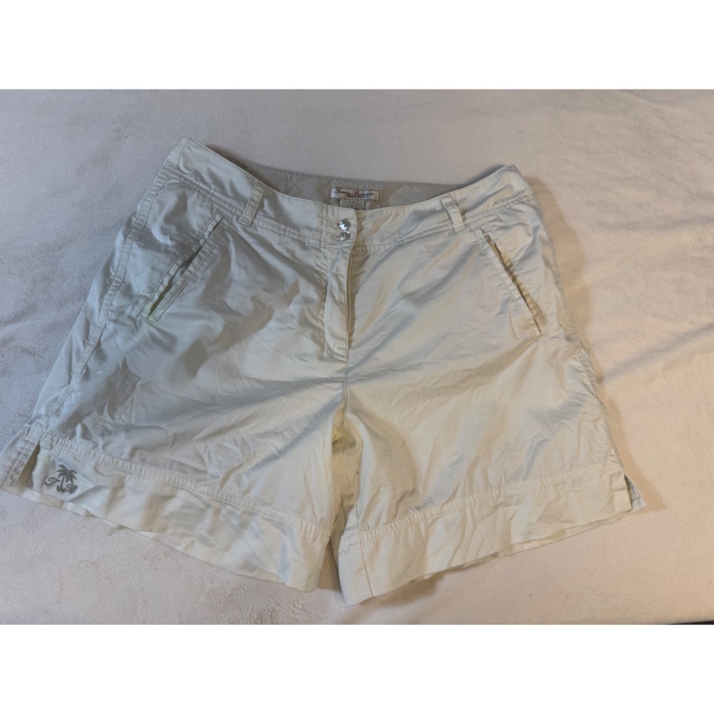 Tommy Bahama Womens Cream Stretch Cotton Palm Tree Logo Shorts Size 8